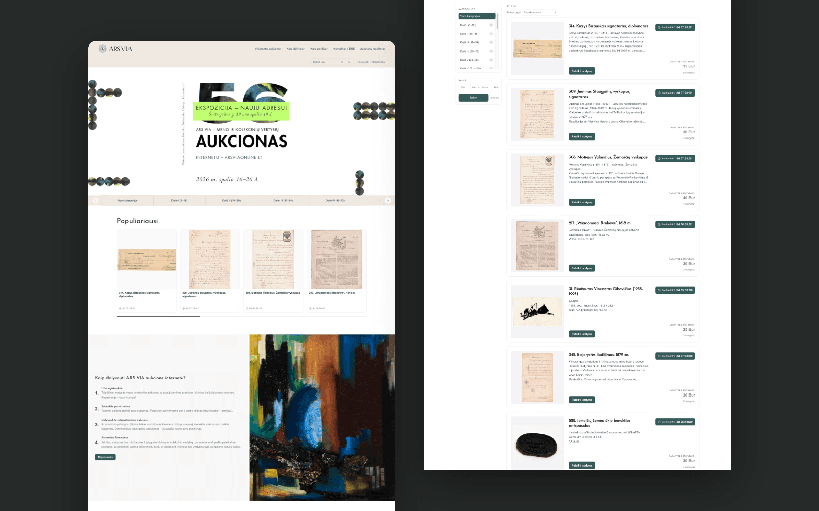 ARS VIA – homepage and lot list