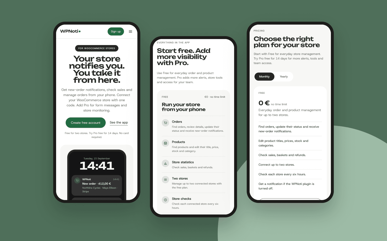 WPNoti – landing page on mobile